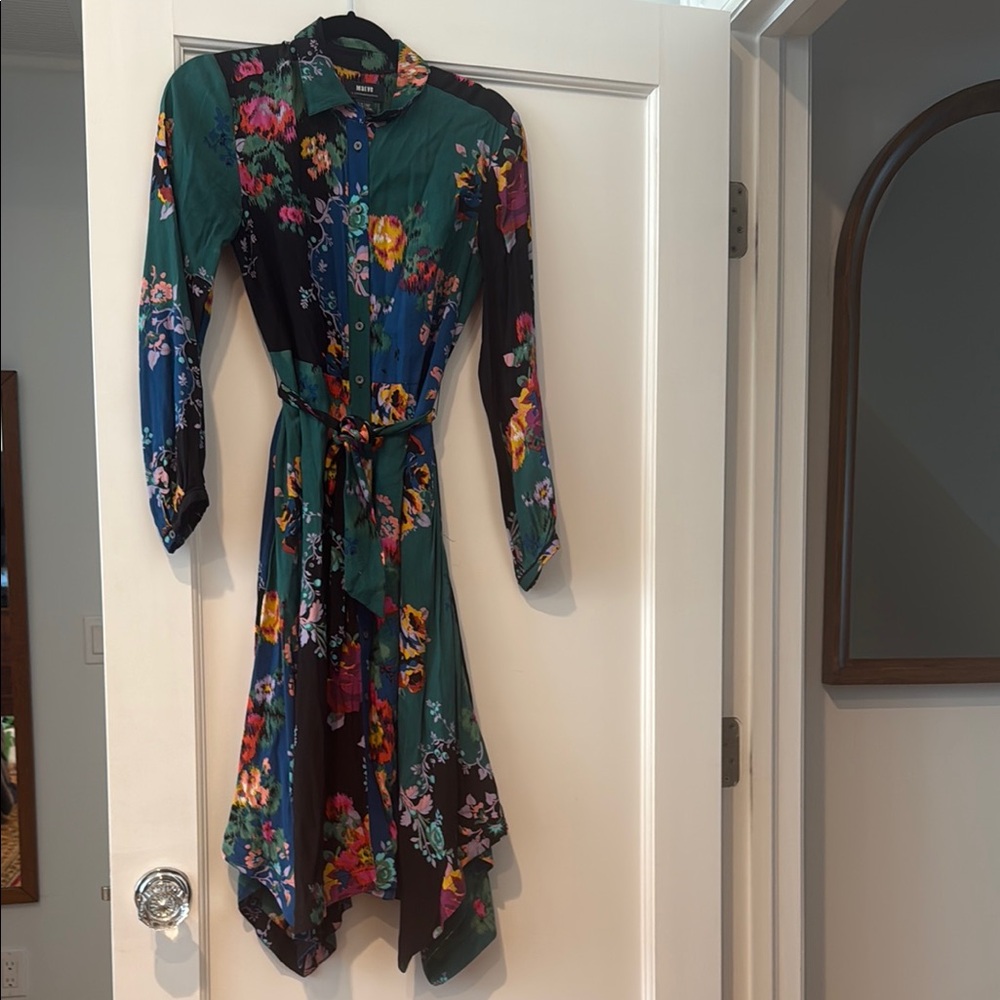 Maeve Green and Black Long Sleeve Shirt Dress